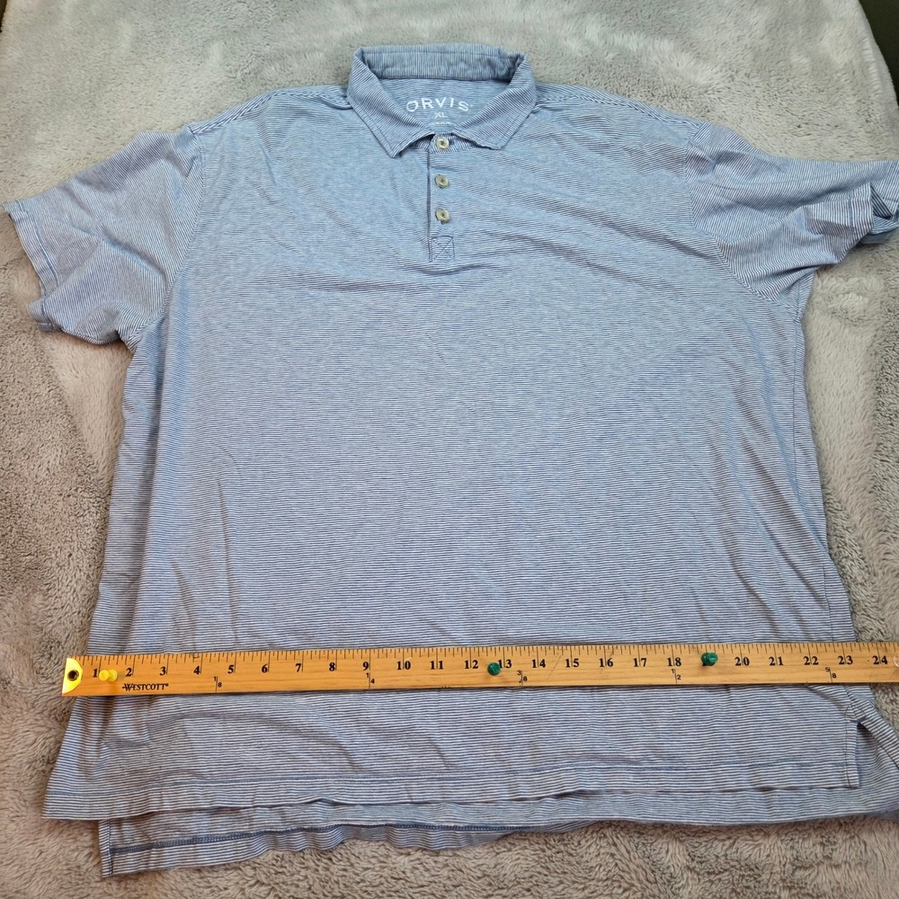 Orvis Polo Shirt Mens XL Short Sleeve Striped Casual‎ Collared Blue White